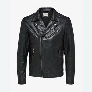 Selected Homme Iconic Leather Biker Jacket Size S
